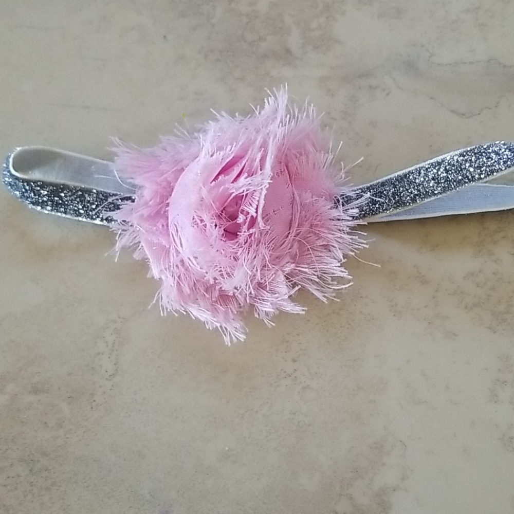 SALE! Infant Silver Sparkle Pink Rose Headband